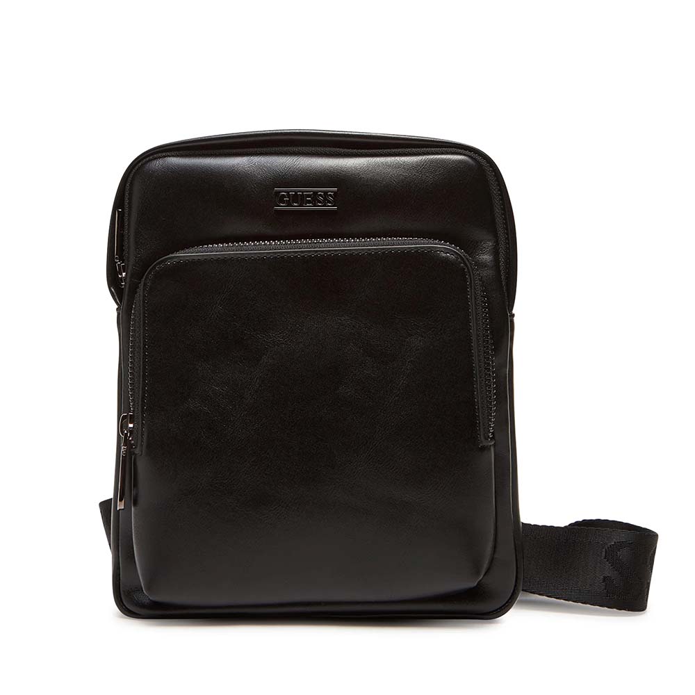Geantă crossbody bărbați Guess neagră cu logo metalic 920BGEAHMBOCAP5323N