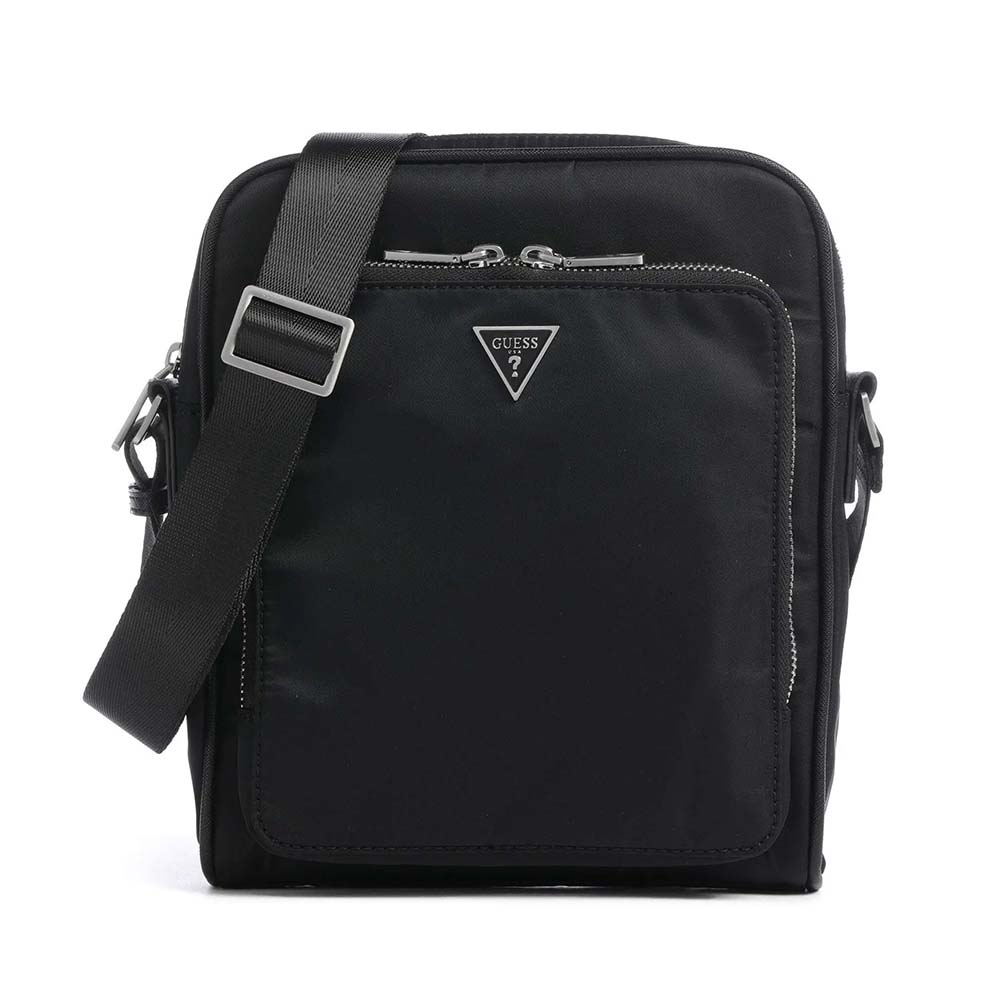 Geantă crossbody bărbați Guess neagră cu logo metalic 920BGEAHMMINYP5260N