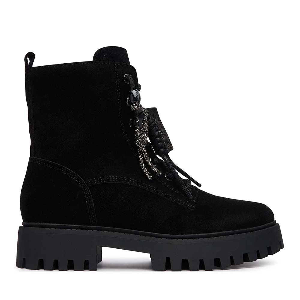 Ghete cu cu șiret femei Guess Fizzle negre din piele întoarsă 912DGFLFFIZSUE10VN