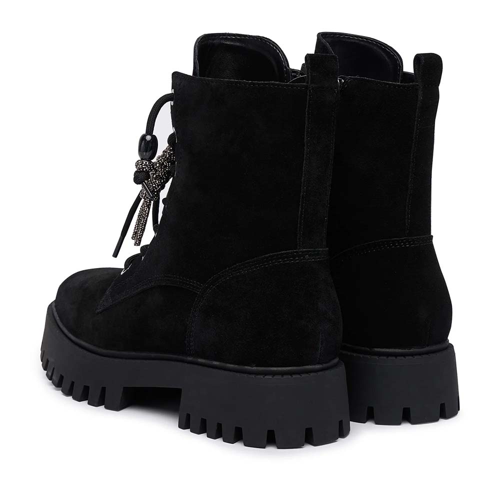 Ghete cu cu șiret femei Guess Fizzle negre din piele întoarsă 912DGFLFFIZSUE10VN