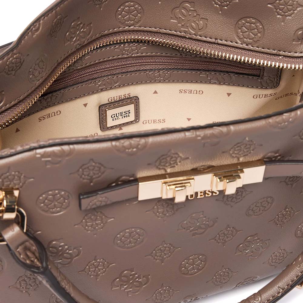 Poșetă crossbody femei Guess Carmela taupe cu logo 912POSSHWPD2225200TA