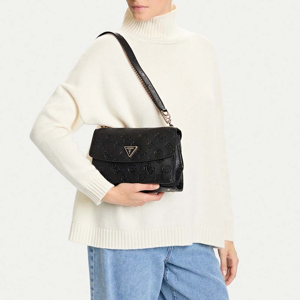 Poșetă crossbody femei Guess Cresidia II neagră cu logo print 910POSSHWPD9888210N - 1 | YEO
