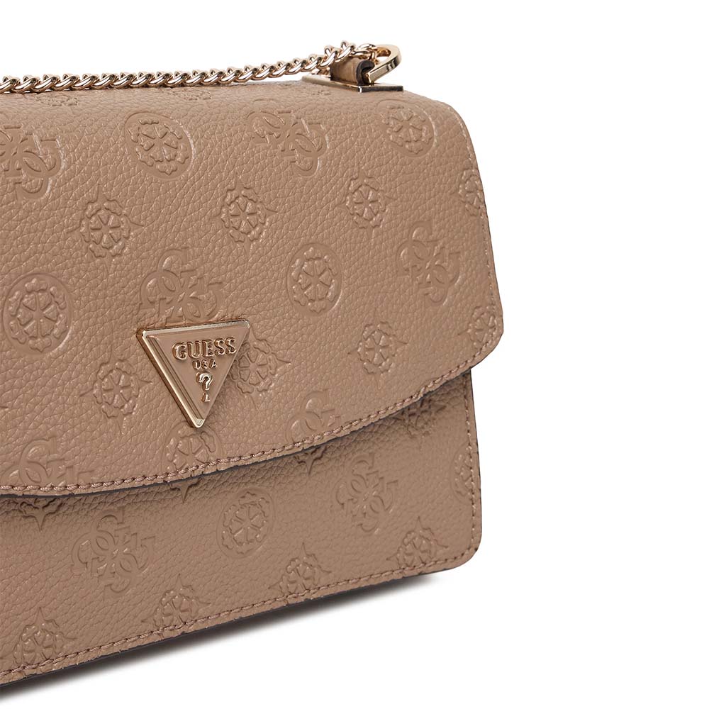 Poșetă crossbody femei Guess Cresidia II taupe cu logo print 910POSSHWPD9888210TA - 1 | YEO