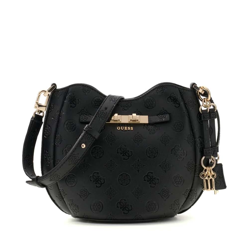 Poseta tip bucket femei Guess Carmela neagra cu logo 912POSSHWPD2225030N