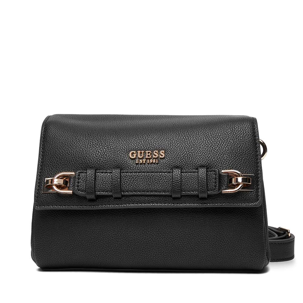 Poșetă crossbody femei Guess Gregoria Flap neagră cu logo 910POSSHWBG8546200N