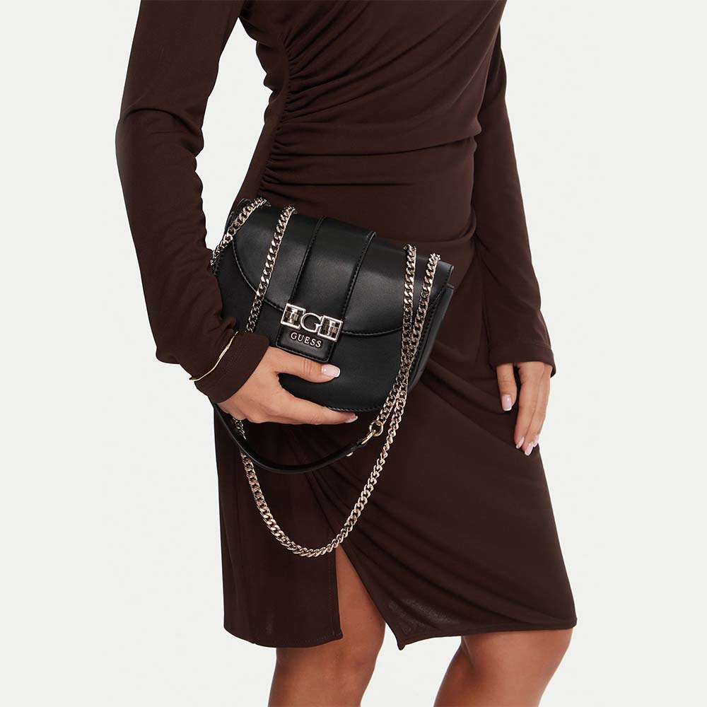 Poșetă crossbody femei Guess Jane Convertible neagră cu logo  910POSSHWVG9891210N - 1 | YEO