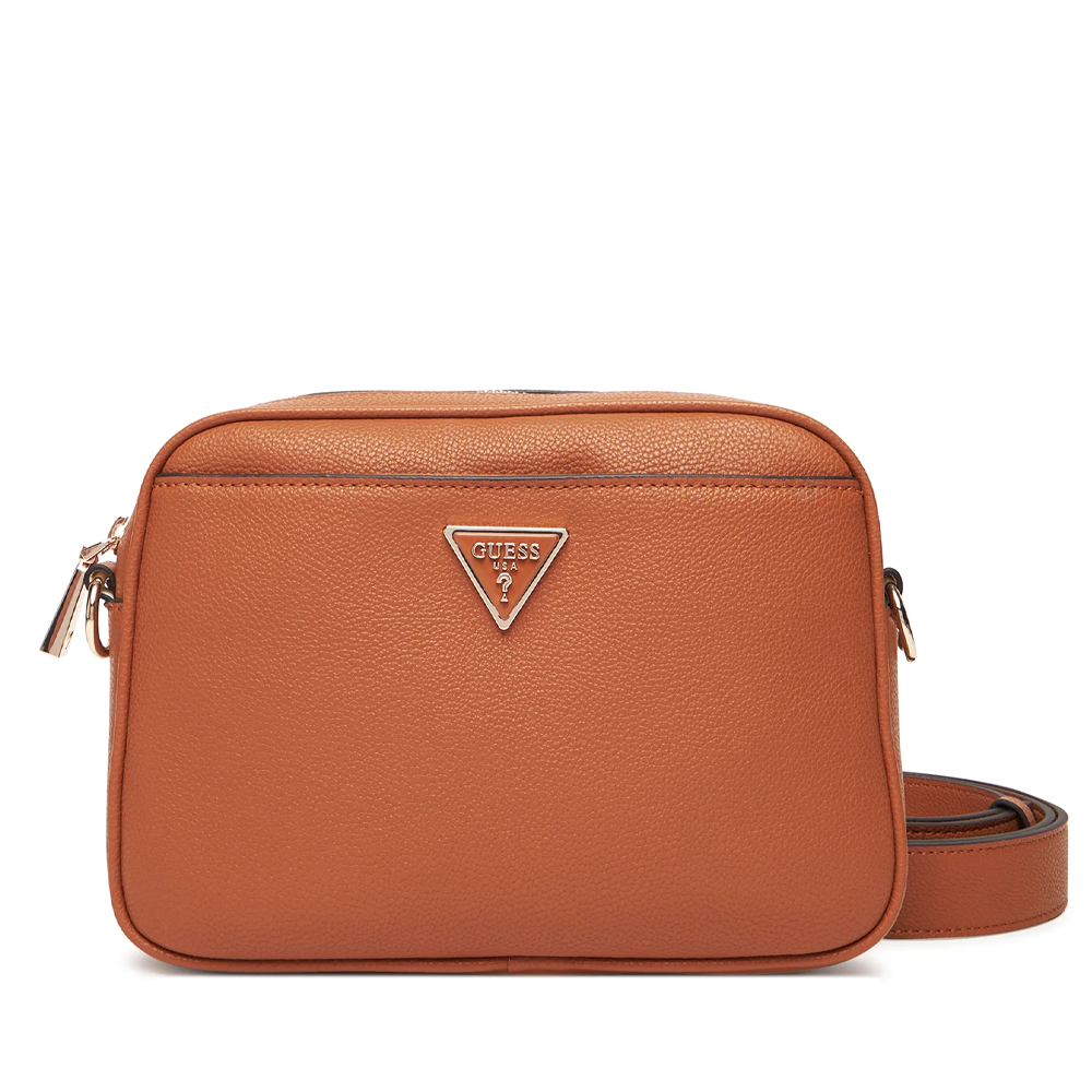 Poșetă crossbody femei Guess Meridian II cognac cu logo 910POSSHWBG6974140CO