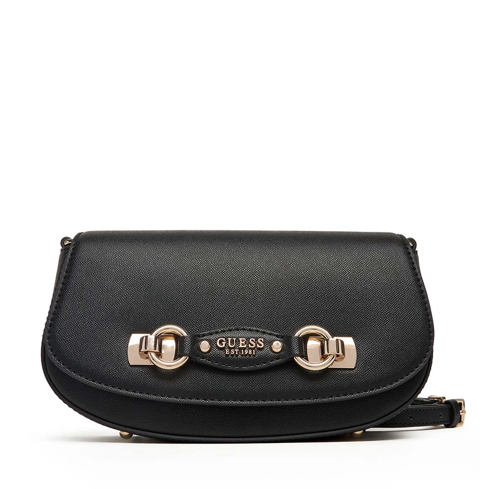 Poșetă crossbody femei Guess Mimina Flap neagră cu logo 910POSSHWBG8015200N