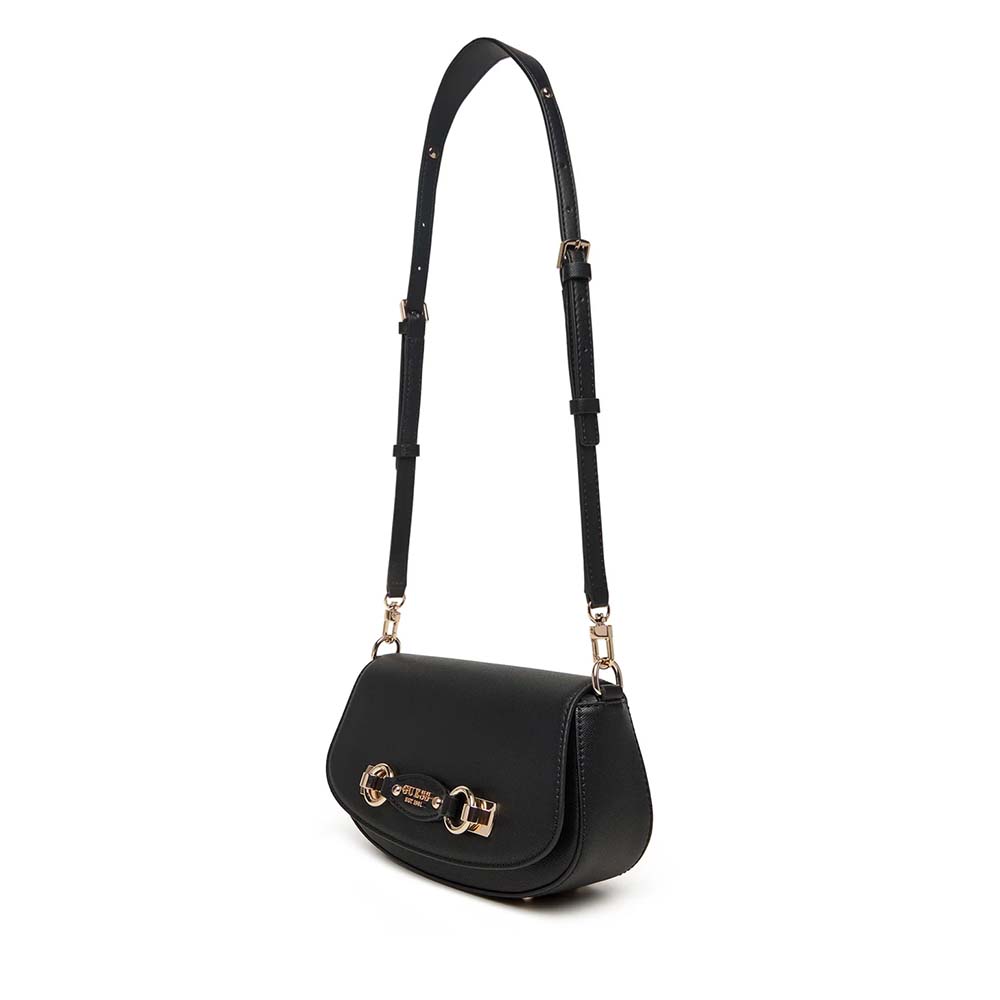 Poșetă crossbody femei Guess Mimina Flap neagră cu logo 910POSSHWBG8015200N - 1 | YEO