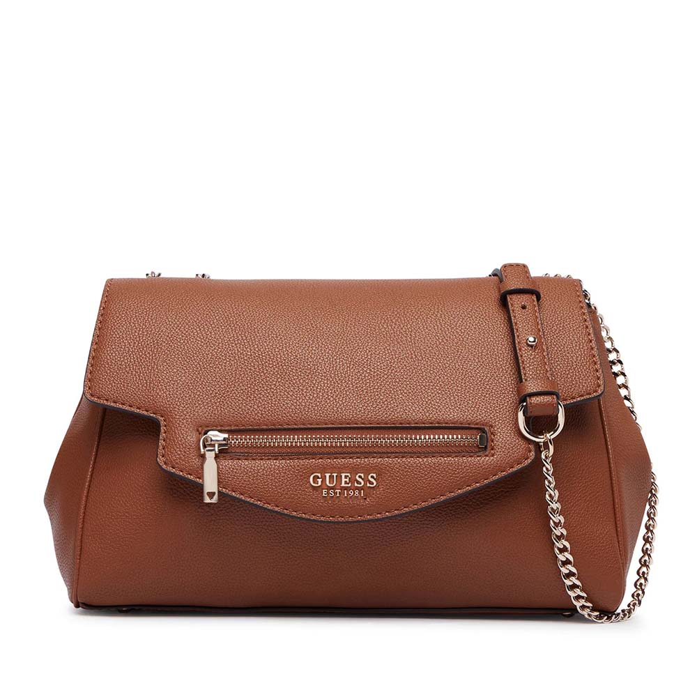 Poșetă satchel femei Guess Antonia cognac cu logo 912POSSHWBG2183210CO
