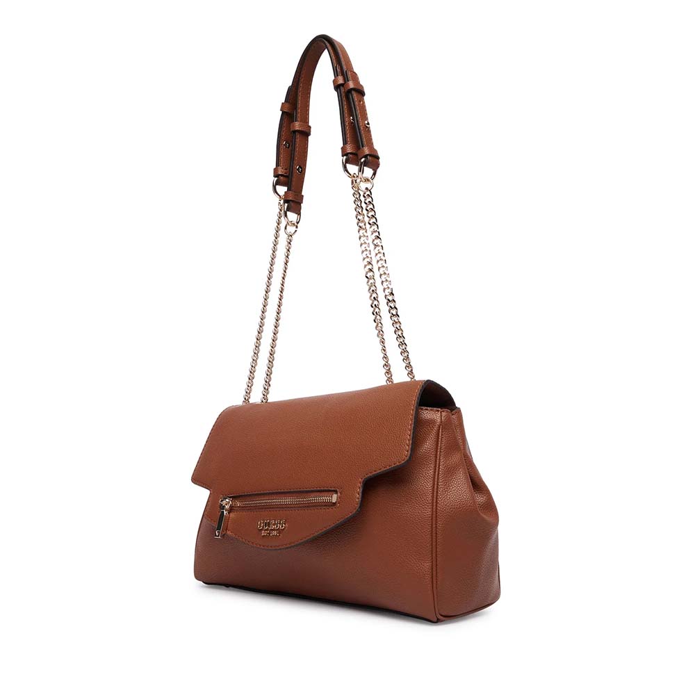 Poșetă satchel femei Guess Antonia cognac cu logo 912POSSHWBG2183210CO
