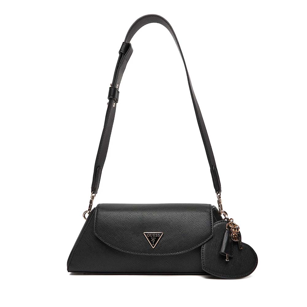 Poșetă satchel femei Guess Bolena Flap neagră cu logo 910POSSHWZG9207190N