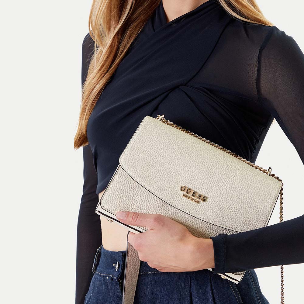 Poșetă satchel femei Guess Calista bej cu logo 910POSSHWBG7334210BE - 1 | YEO