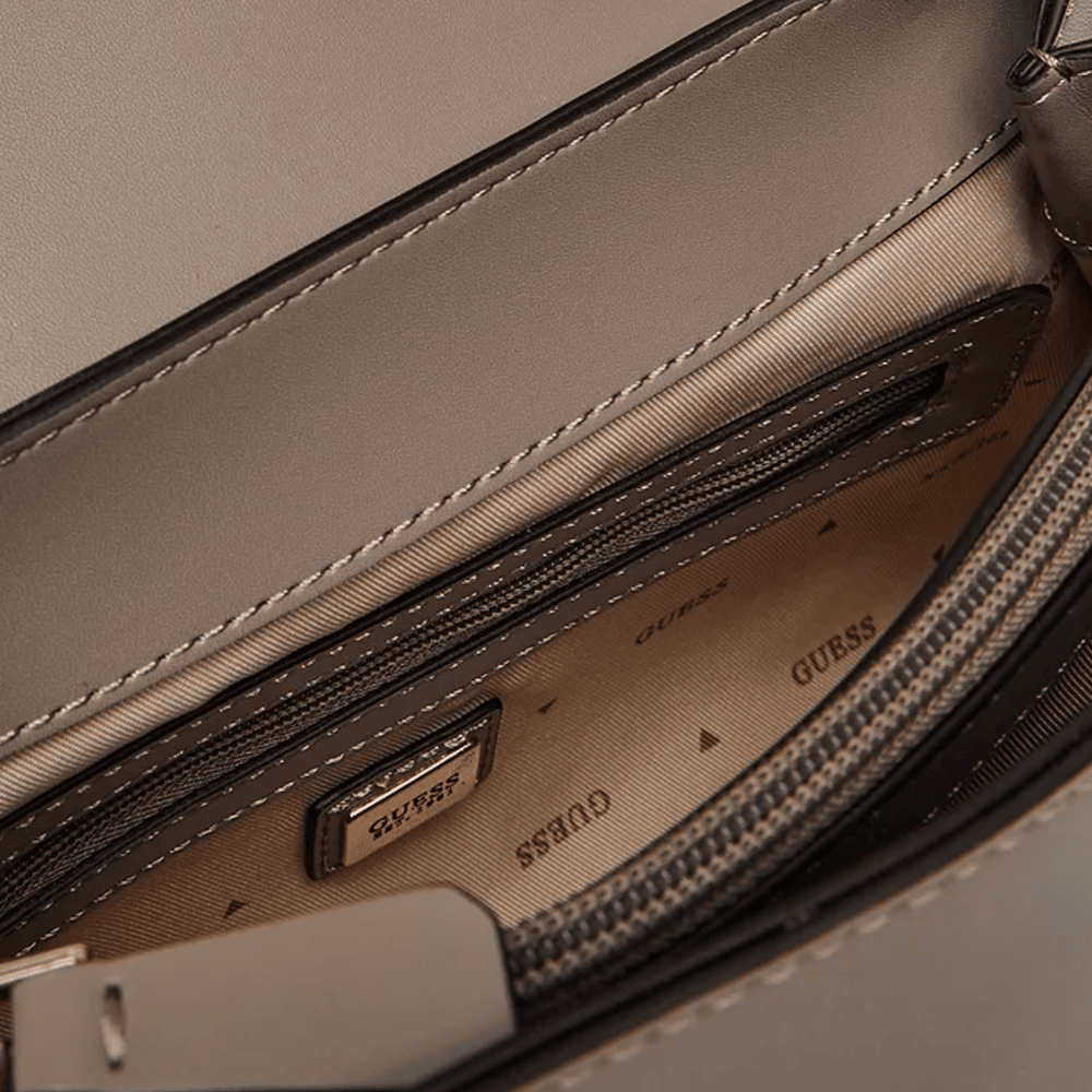 Poșetă satchel femei Guess Lorelei taupe cu brand logo 919POSSHWVG9639210TA