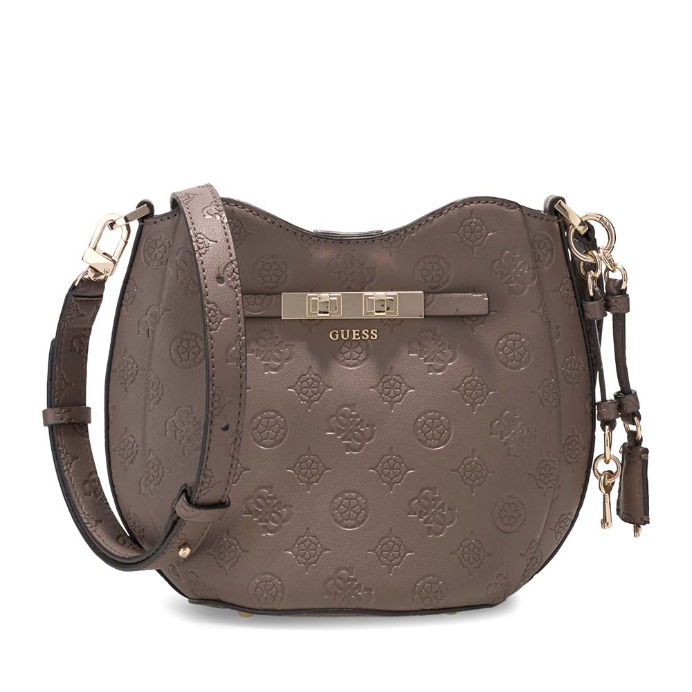 Poseta tip bucket femei Guess Carmela taupe cu logo 912POSSHWPD2225030TA