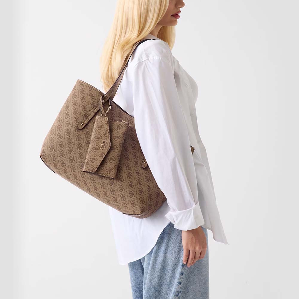 Poșetă tip tote femei Guess Brenton maro 911POSSHWLG9648230M - imagine 2