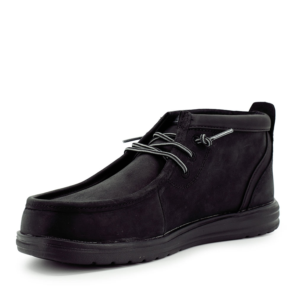 Ghete cu siret tip mocasini bărbați Hey Dude Wally Mid GripR Leather negre 3092BG45161N