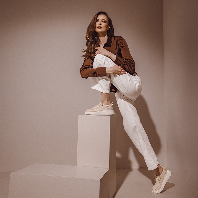 Mocasini ușori FEMEI Jeep Nature Wallabee bej din textil 3951DM61530BE - imagine 2