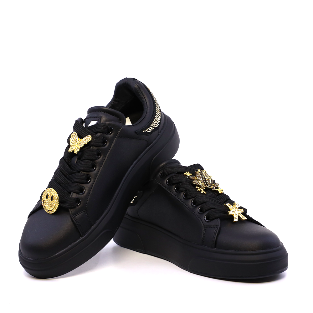 Pantofi femei JOHN RICHMOND negri din piele cu accesorii și strasuri 2260DP29007N