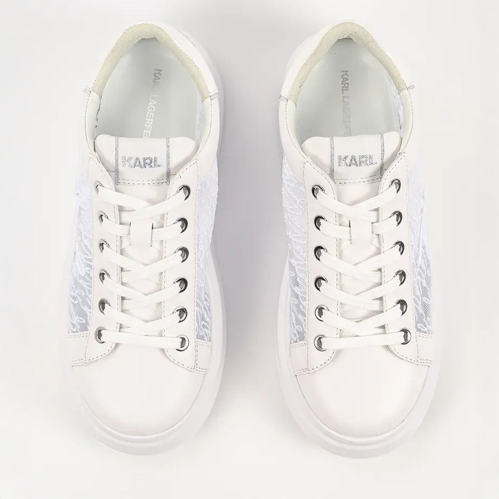 Sneakers femei Karl Lagerfeld Anakapri Script Lace Signia albi din piele și textil 2051DPF63510A