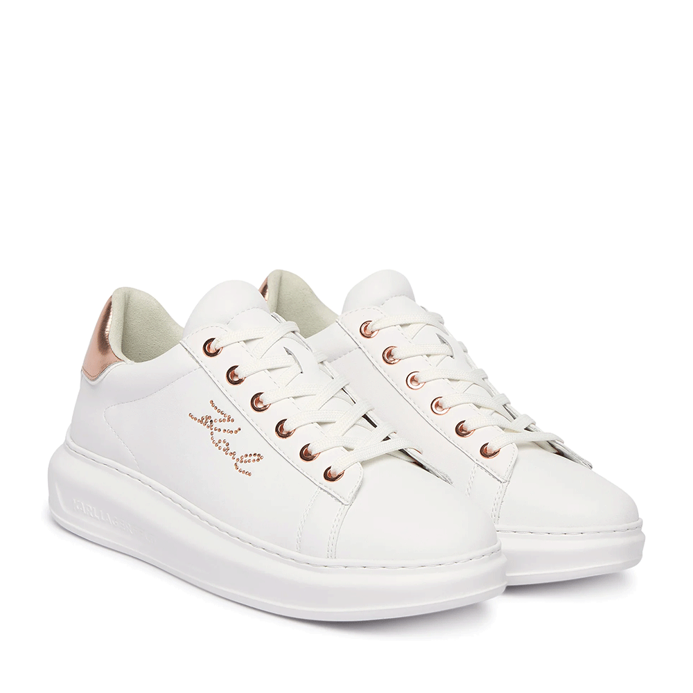 Sneakers femei Karl Lagerfeld Kapri Rhinestrone Karl Trim albi din piele 2051DP62518A