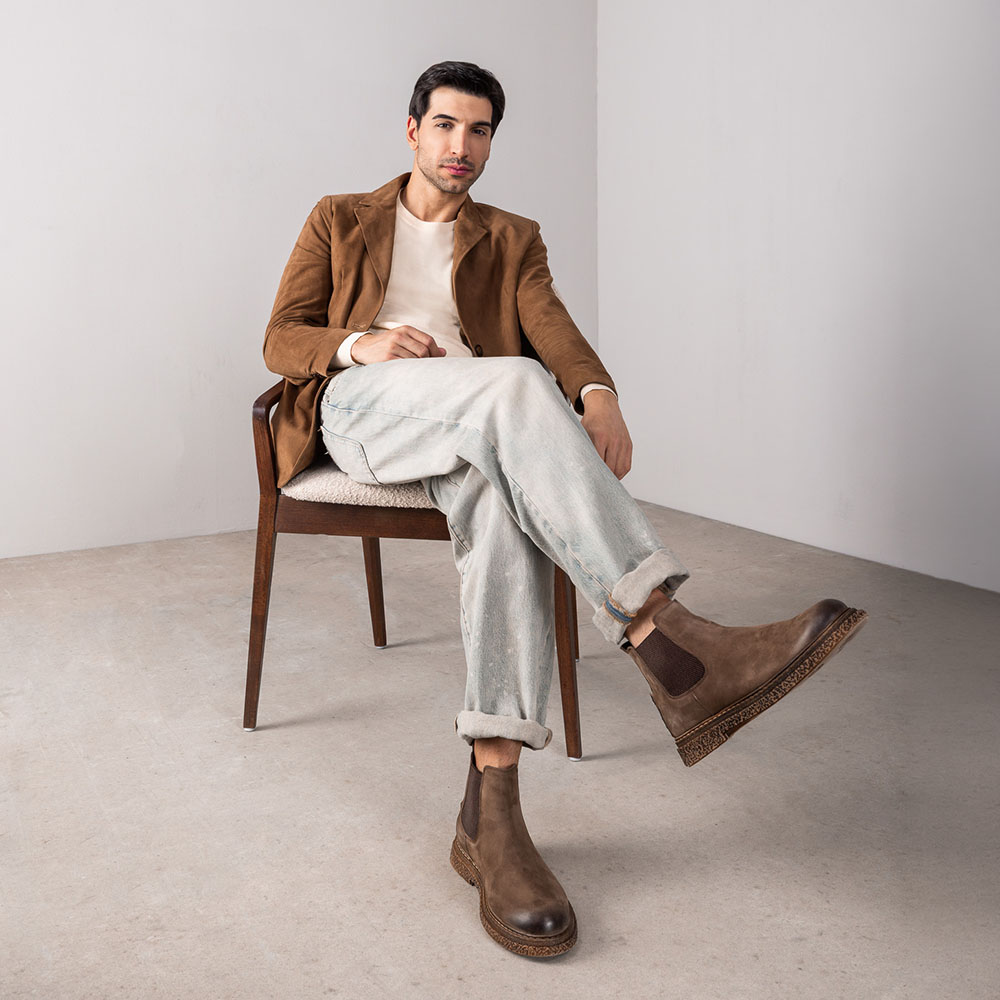 Ghete chelsea bărbați Luca di Gioia taupe din piele și textil 2302BG66771NTA