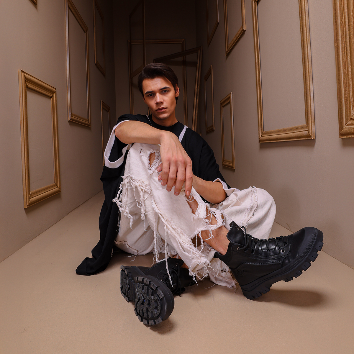 Ghete înalte bărbați Luca di Gioia negre din piele 1320BG910N