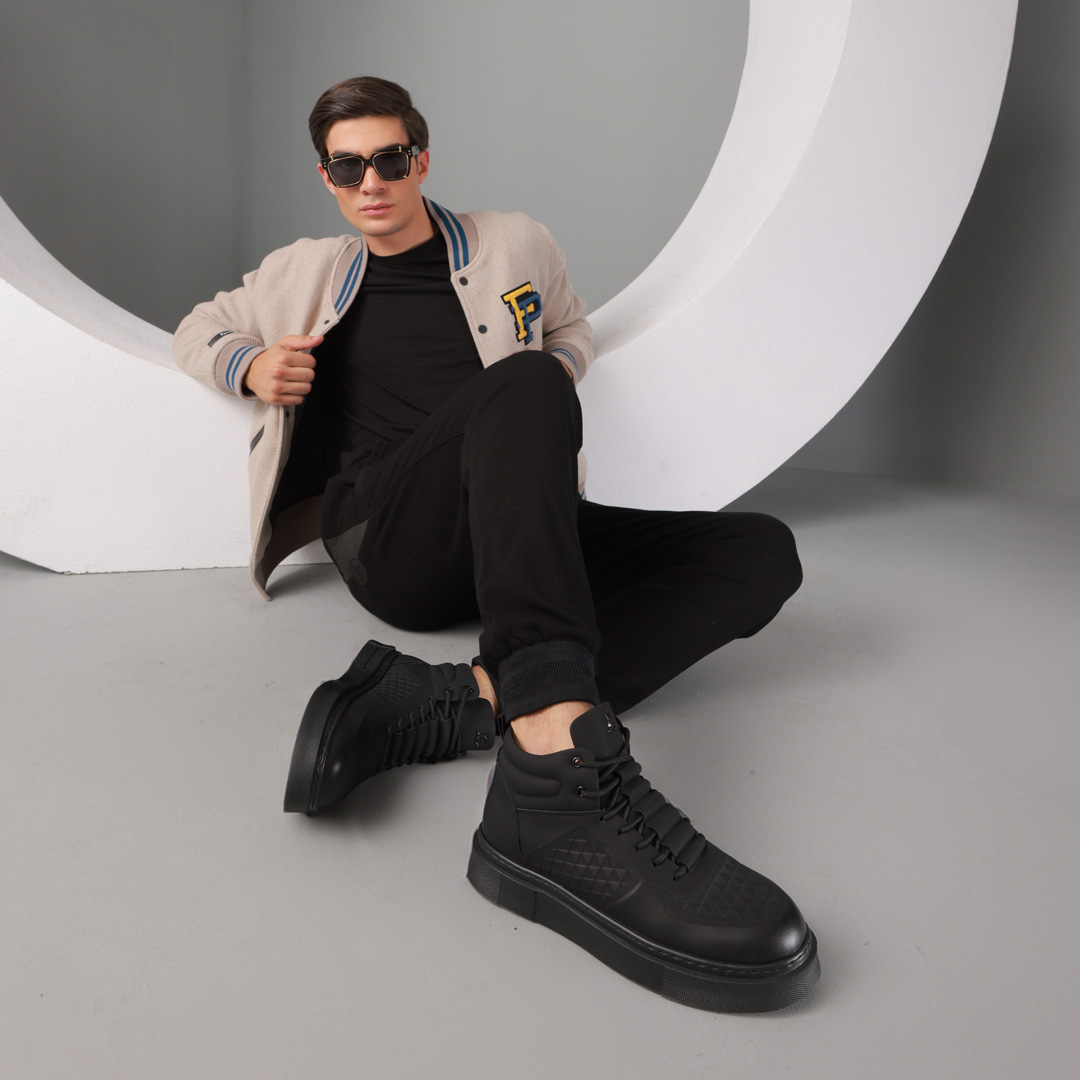 Sneakers high top bărbați Luca di Gioia negri din piele 3918BG573N - 1 | YEO