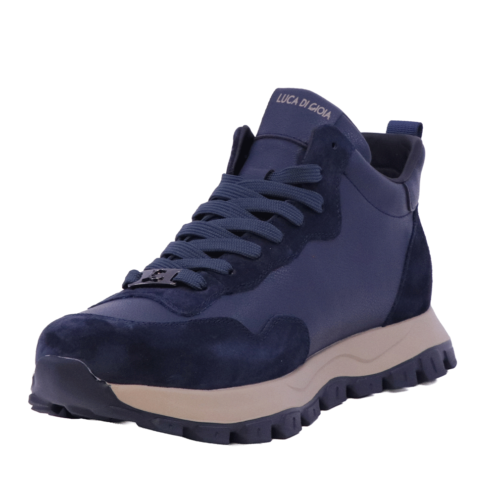 Sneakers high top bărbați Luca di Gioia bleumarin din piele 3912BG032BL