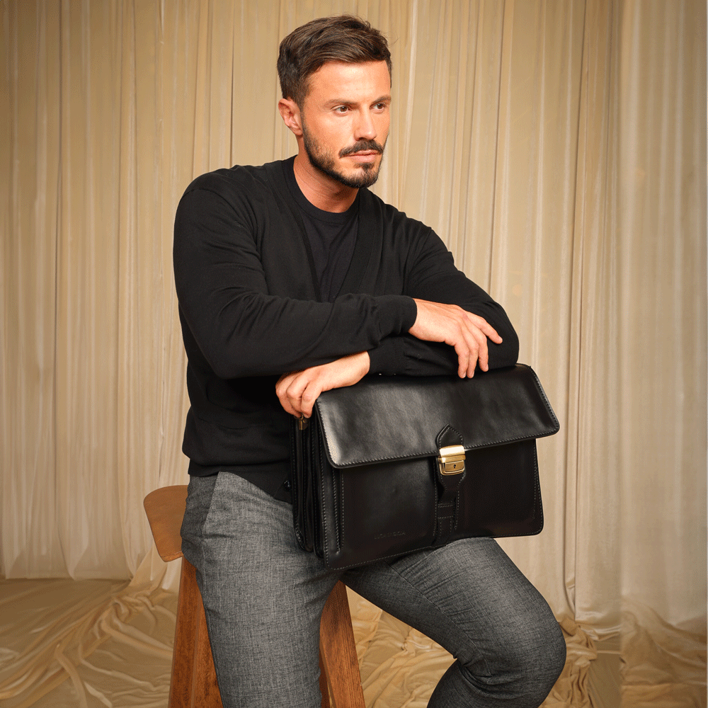 Servietă pentru bărbați Luca di Gioia neagră din piele 144serv319n
