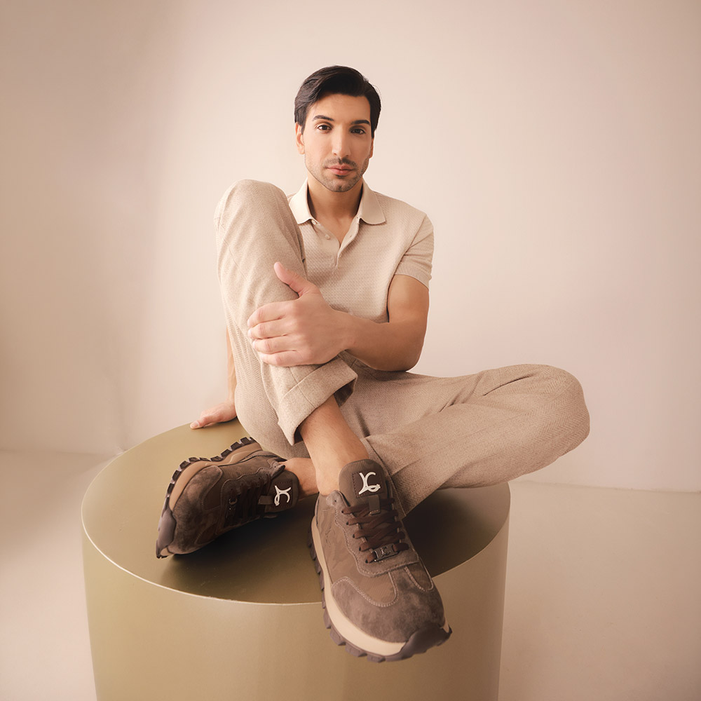 Sneakers ușori bărbați Luca di Gioia  kaki din piele și velur  3911BP066KA