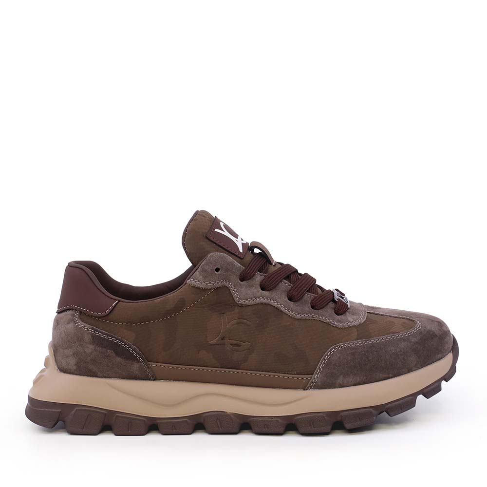 Adidasi usori barbati Luca di Gioia  kaki din piele si velur  3911BP066KA