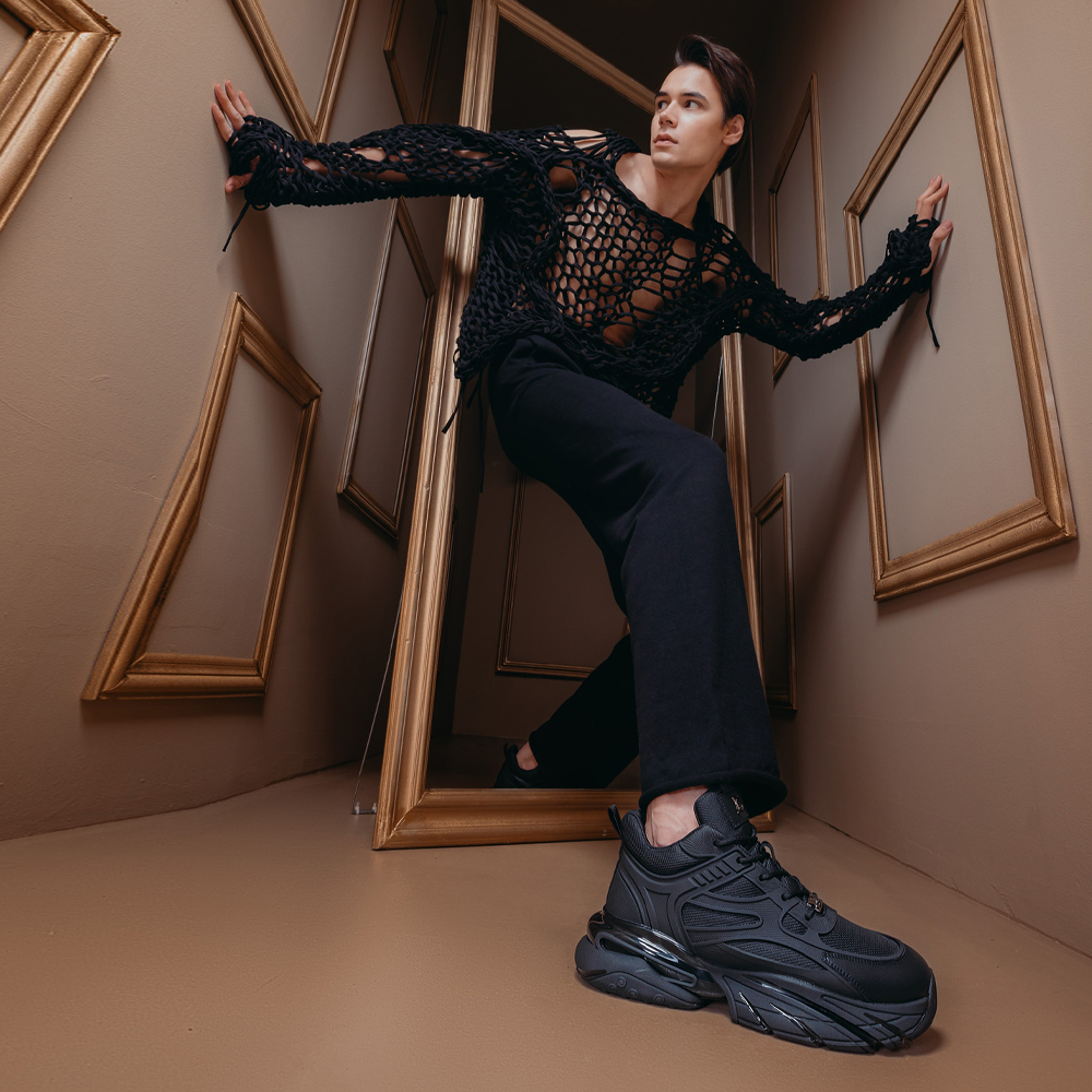 Sneakers ușori bărbați Luca di Gioia negri din piele 3910BP660N - 1 | YEO