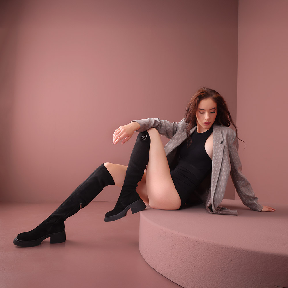 Cizme peste genunchi femei Luca di Gioia negre din piele întoarsă 1290DC9100VN