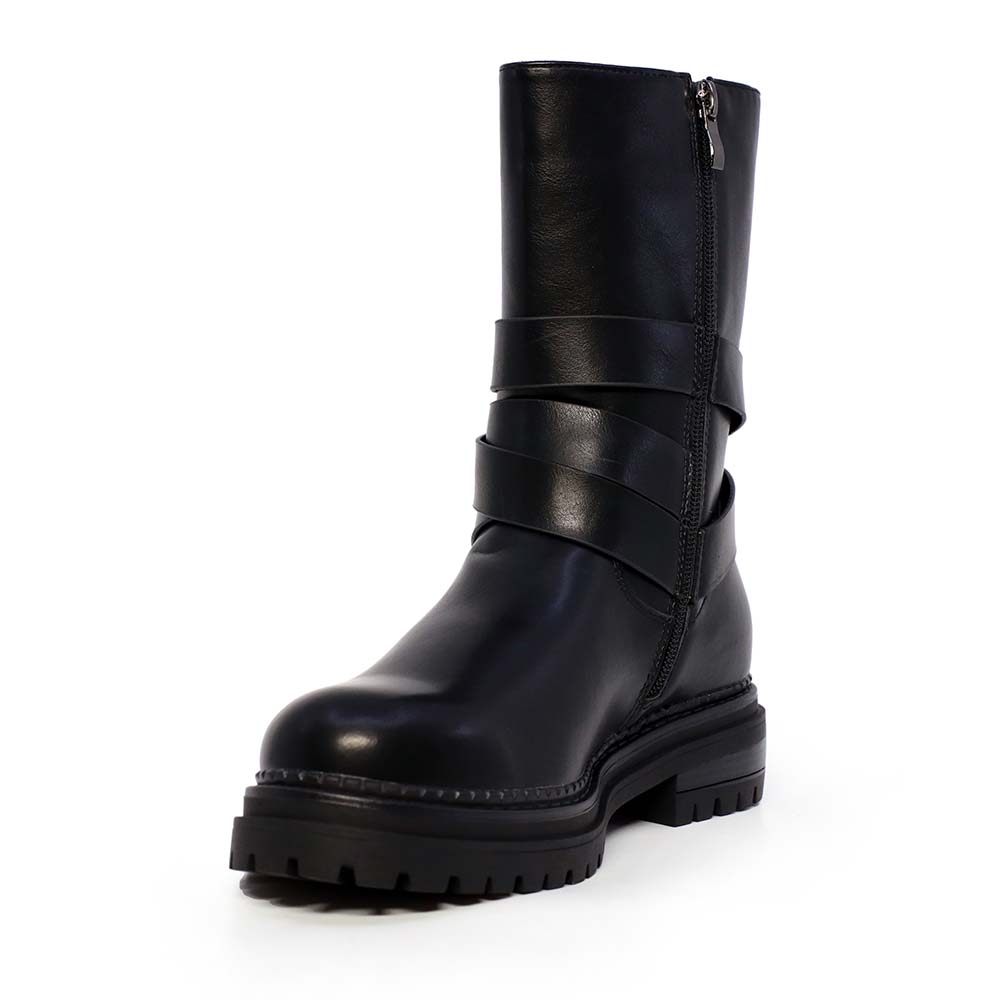 Ghete biker femei Benvenuti negre din piele și sintetic 2540DG3123N