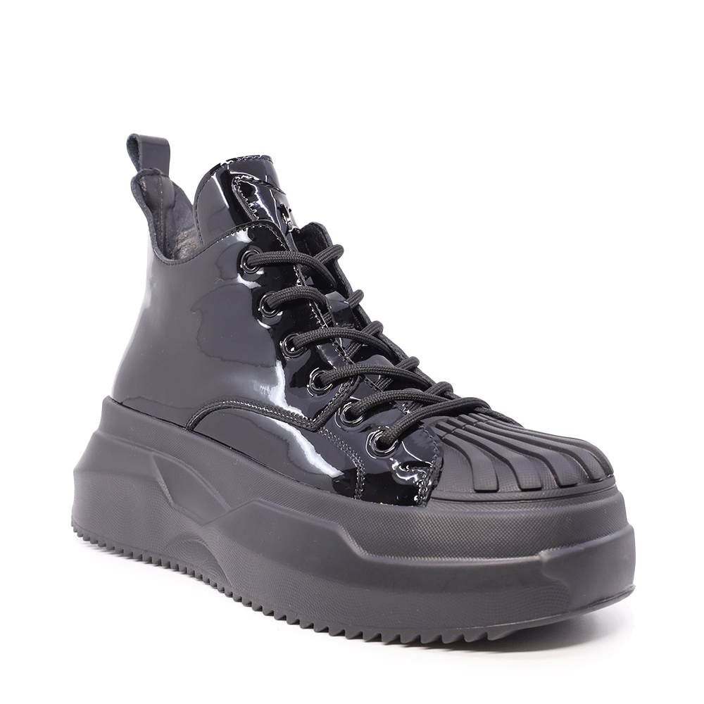 Sneakers high top femei negri din piele naturală lăcuită 3848dg100ln - 1 | YEO