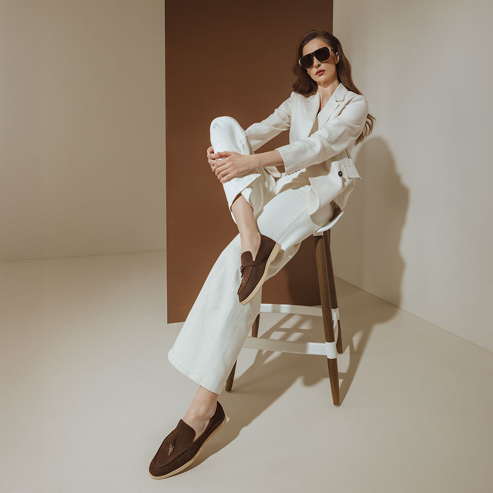 Mocasini femei Luca di Gioia maro închis din piele întoarsă  1291DM1200VM - imagine 2