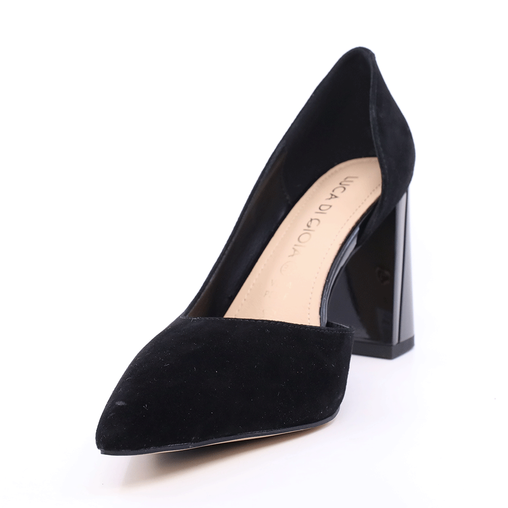 Pantofi D'Orsay cu toc gros  femei Luca di Gioia negri din piele întoarsă 1261DD9321VN