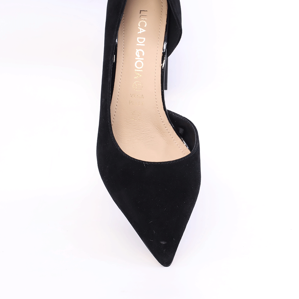 Pantofi D'Orsay cu toc gros  femei Luca di Gioia negri din piele întoarsă 1261DD9321VN