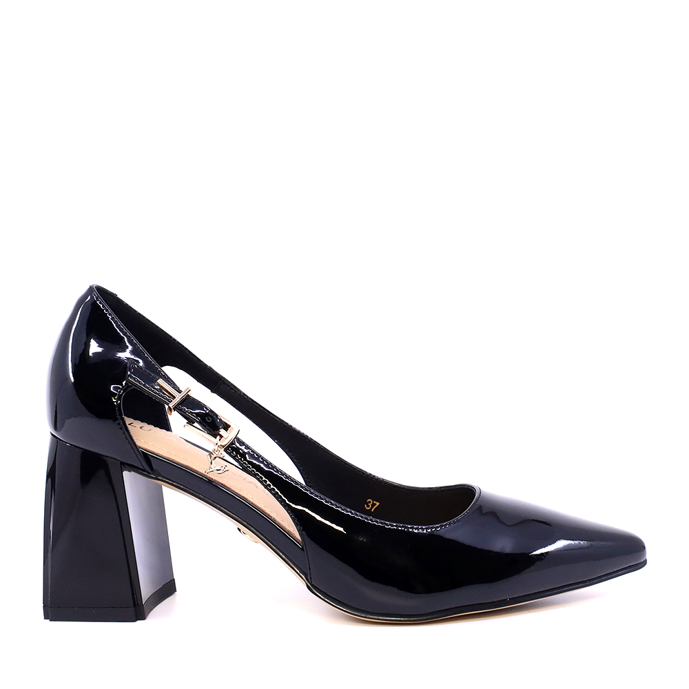 Pantofi stiletto cu toc pătrat  femei Luca di Gioia negri din lac  1261DD8553LN