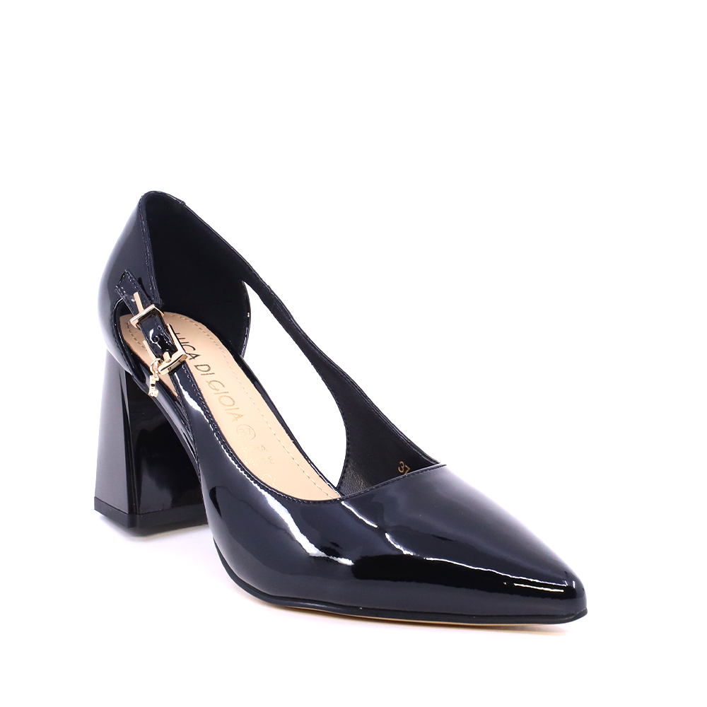 Pantofi stiletto cu toc pătrat  femei Luca di Gioia negri din lac  1261DD8553LN - imagine 2