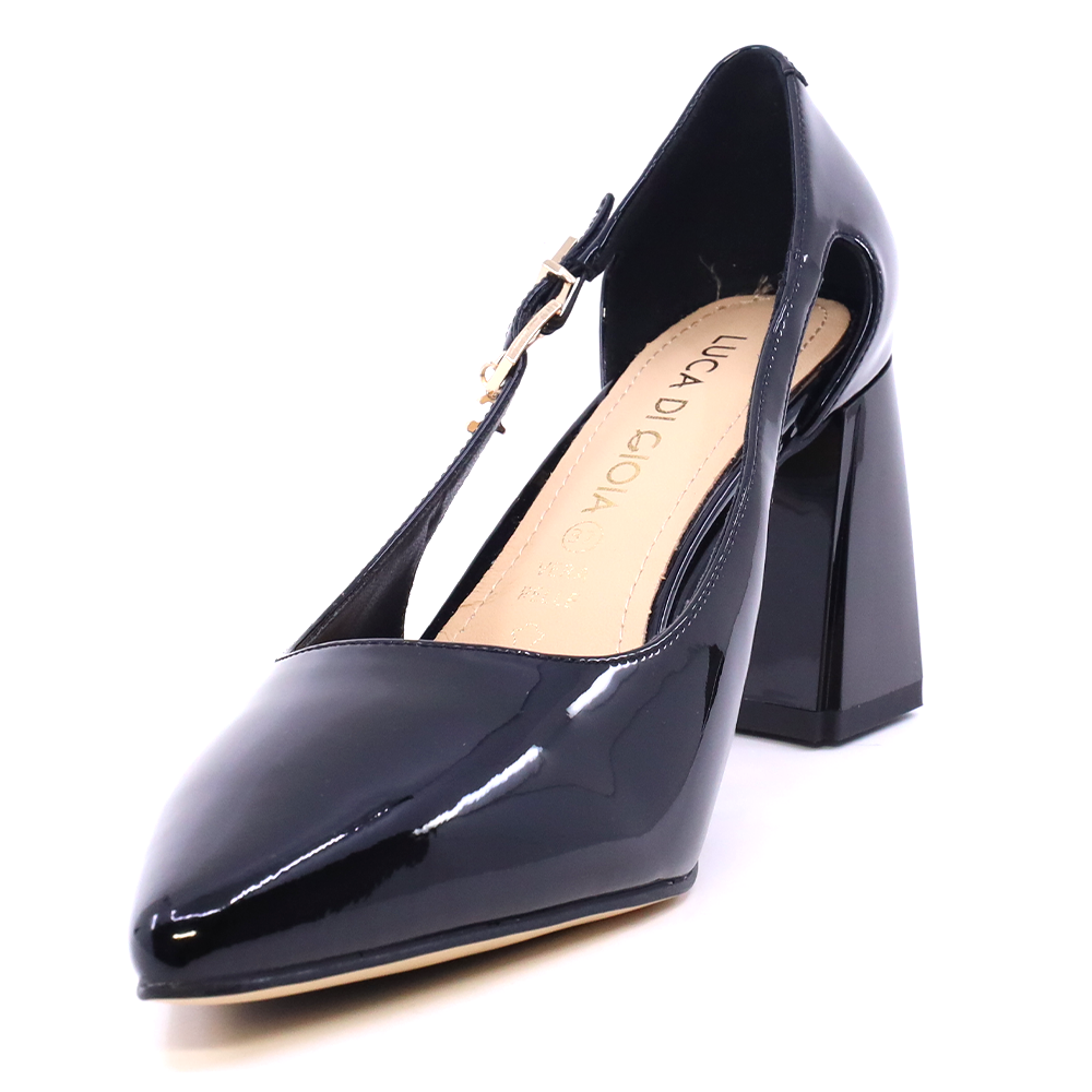 Pantofi stiletto cu toc pătrat  femei Luca di Gioia negri din lac  1261DD8553LN