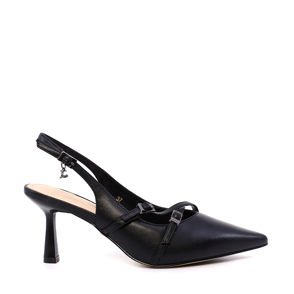 Pantofi stiletto slingback femei Luca di Gioia negri din piele cu barete deco 1261DD8712N