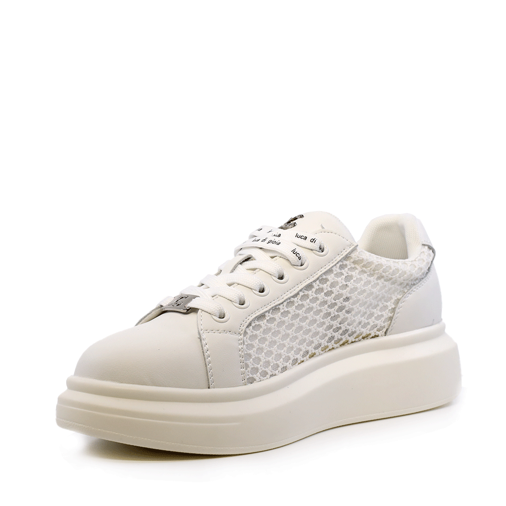 Sneakers perforați femei Luca di Gioia albi din piele și material textil 3841DPF296A