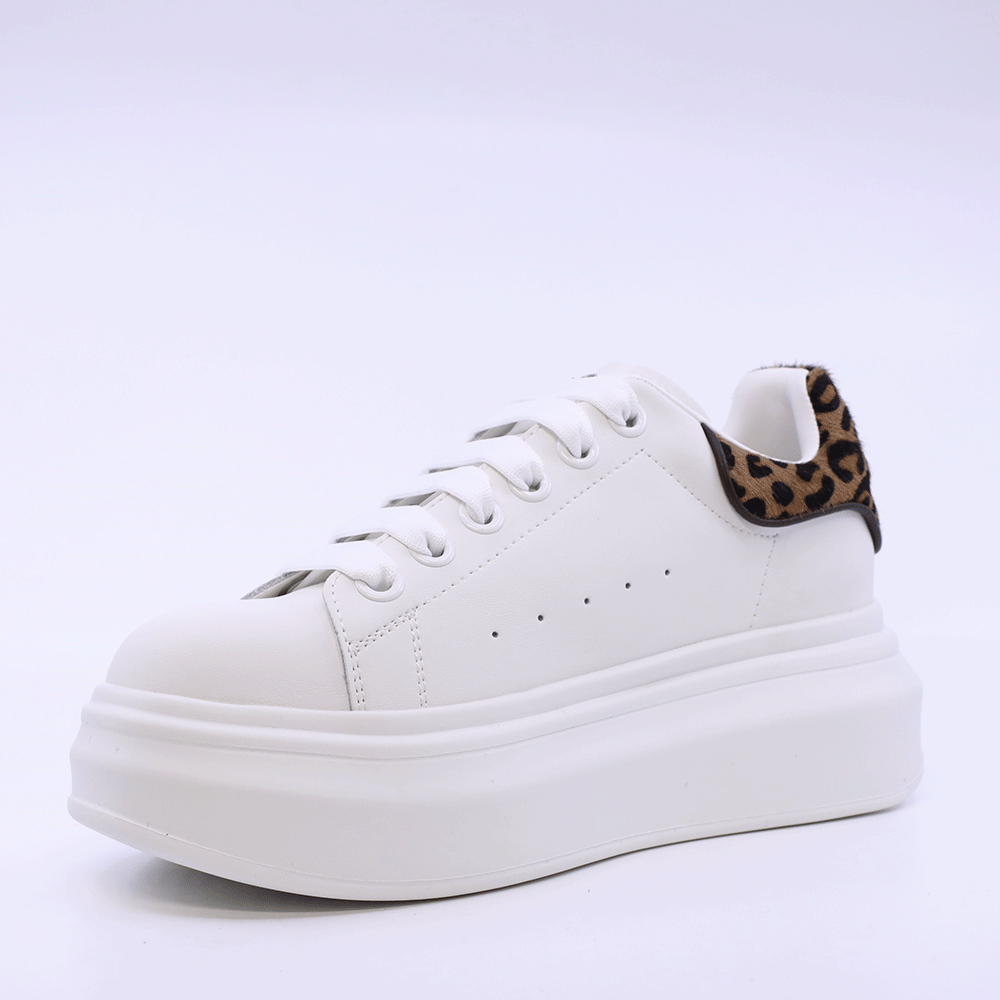 Sneakers ușori cu print pentru femei Luca di Gioia albi din piele 3849DP223A