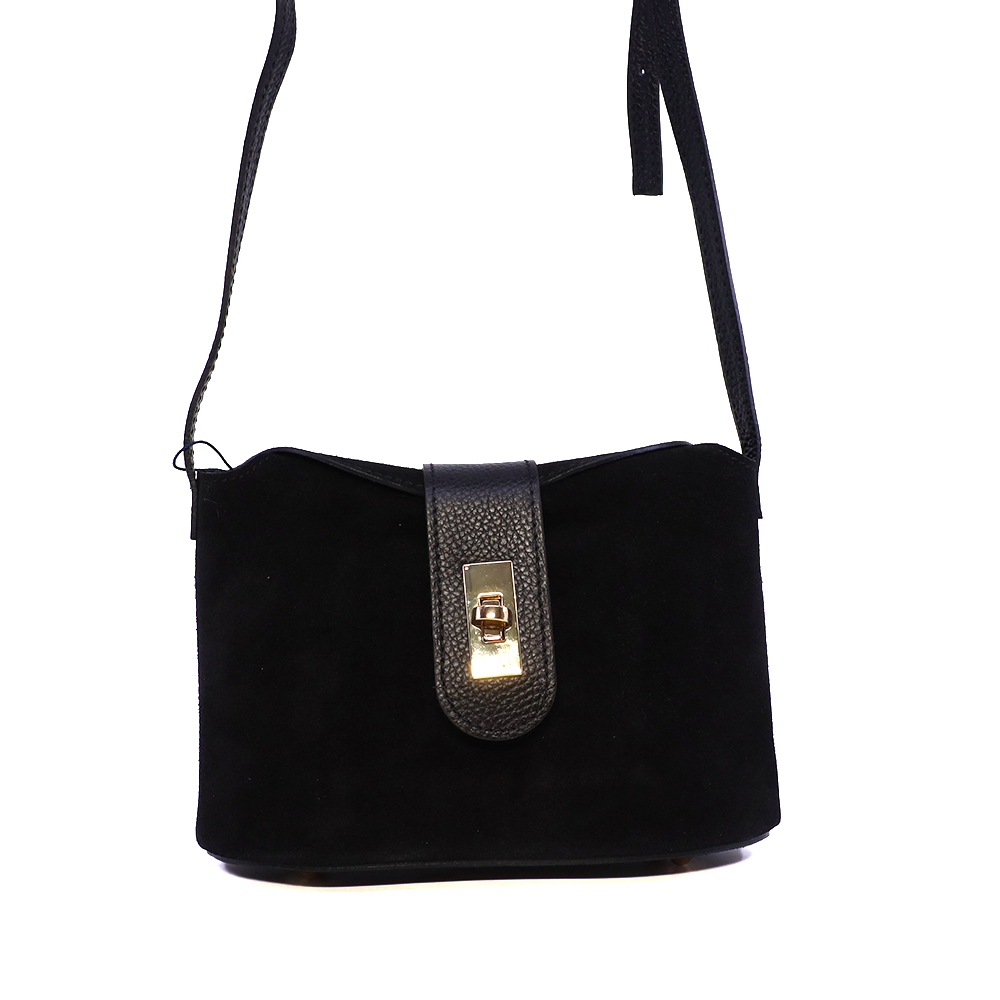 Poșetă crossbody femei Luca di Gioia neagră din piele întoarsă 144POSP3669VN