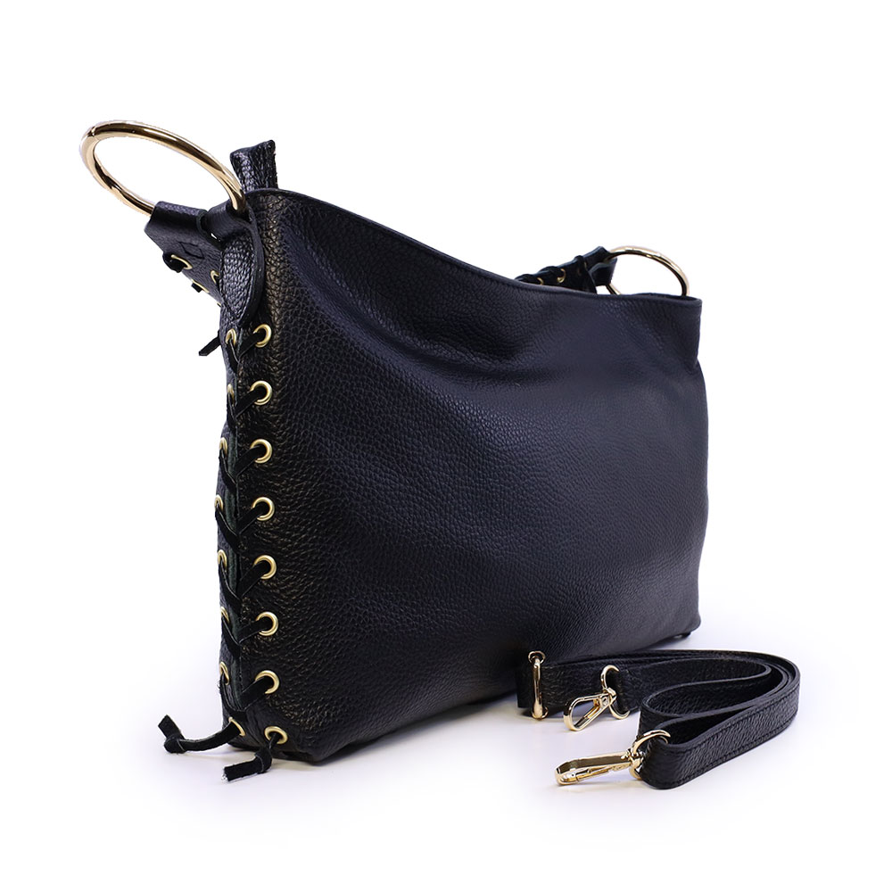 Poșetă hobo femei Luca di Gioia neagră din piele 144POSP3671N - imagine 2