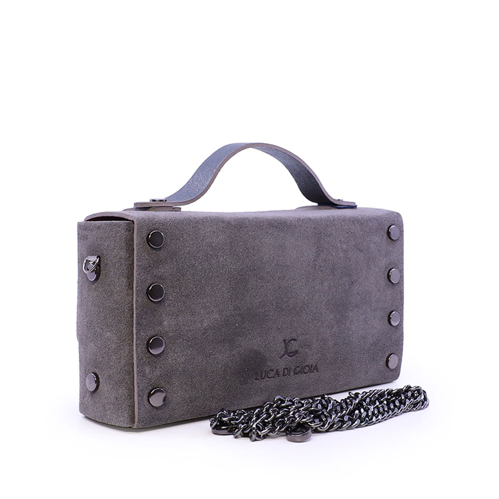 Poșetă mini crossbody femei Luca di Gioia gri din piele întoarsă   144posp3644vgr