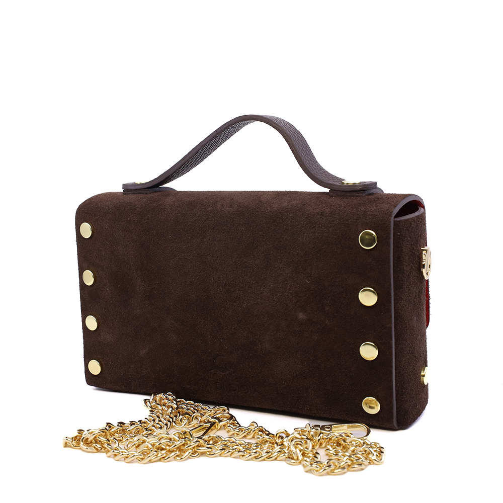 Poșetă mini crossbody femei Luca di Gioia maro închis din piele întoarsă 144POSP3644TDM - imagine 2