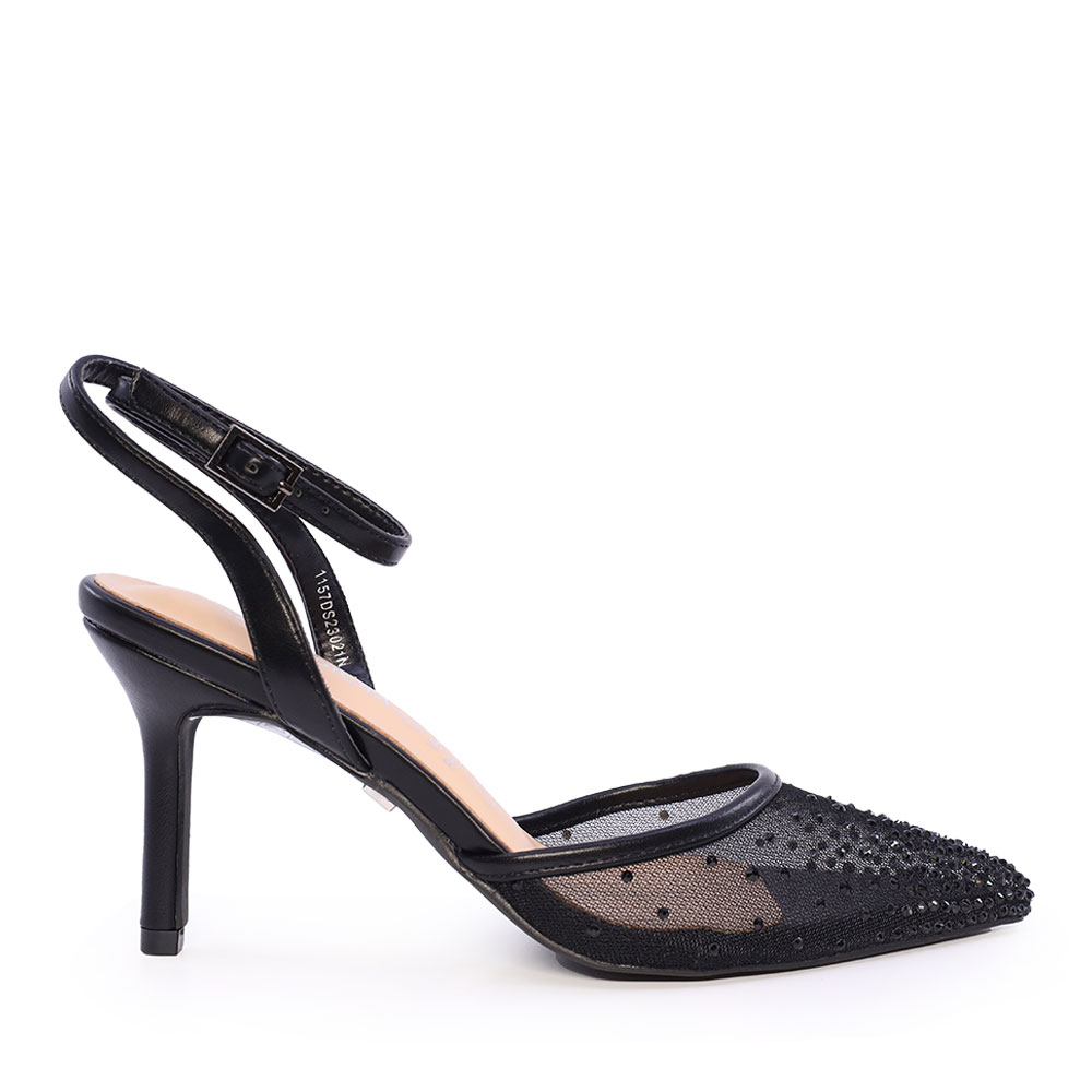 Pantofi slingback cu toc înalt femei Luca di Gioia negri cu ștrasuri 1157DS23021N